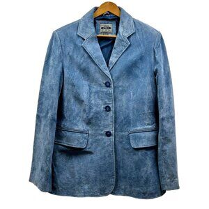 BERNARDO FOR NORDSTROM BLUE SUEDE LEATHER BLAZER JACKET Y2K WOMEN'S LARGE